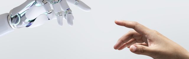 Technology human touch background, modern remake of The Creation